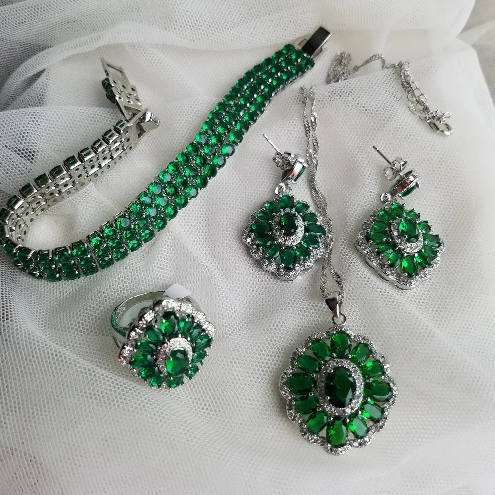 Swarovski Elements Emerald Green 925 Sterling Silver Statement Ring NEW - Picture 12 of 14